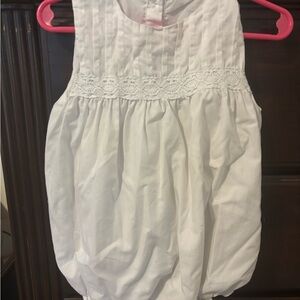 White Sleeveless Baby Bubble Romper with Pintuck Bodice